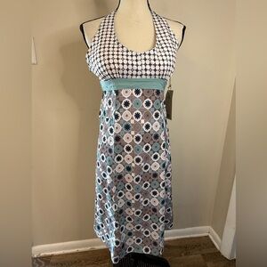 Ascend boho mixed pattern midi halter dress geometric floral SZ SM